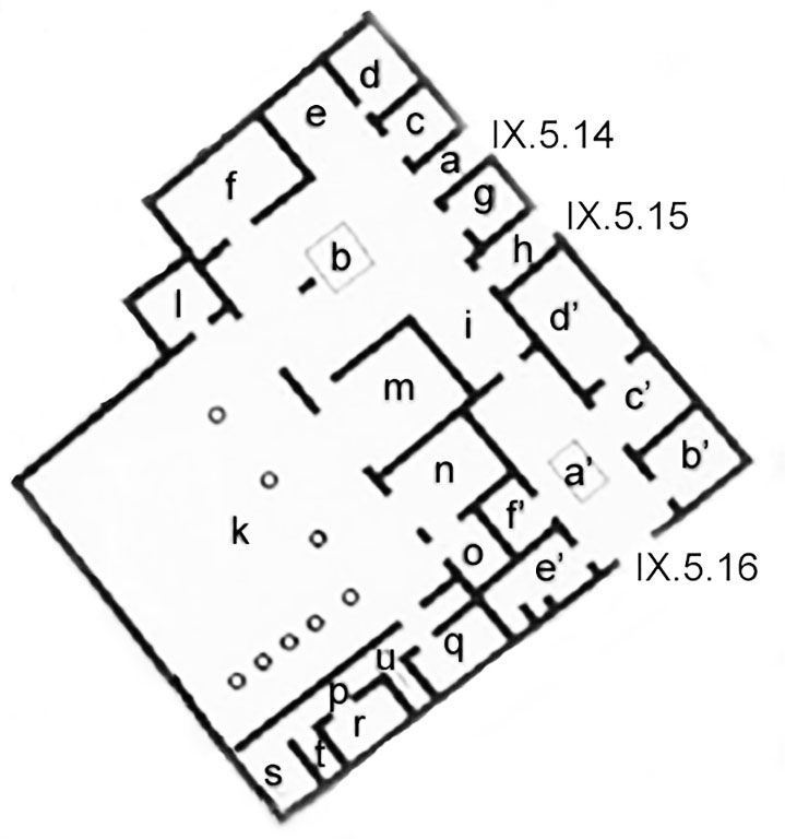 IX.5.14, IX.5.15 and IX.5.16 Pompeii
Combined room plan